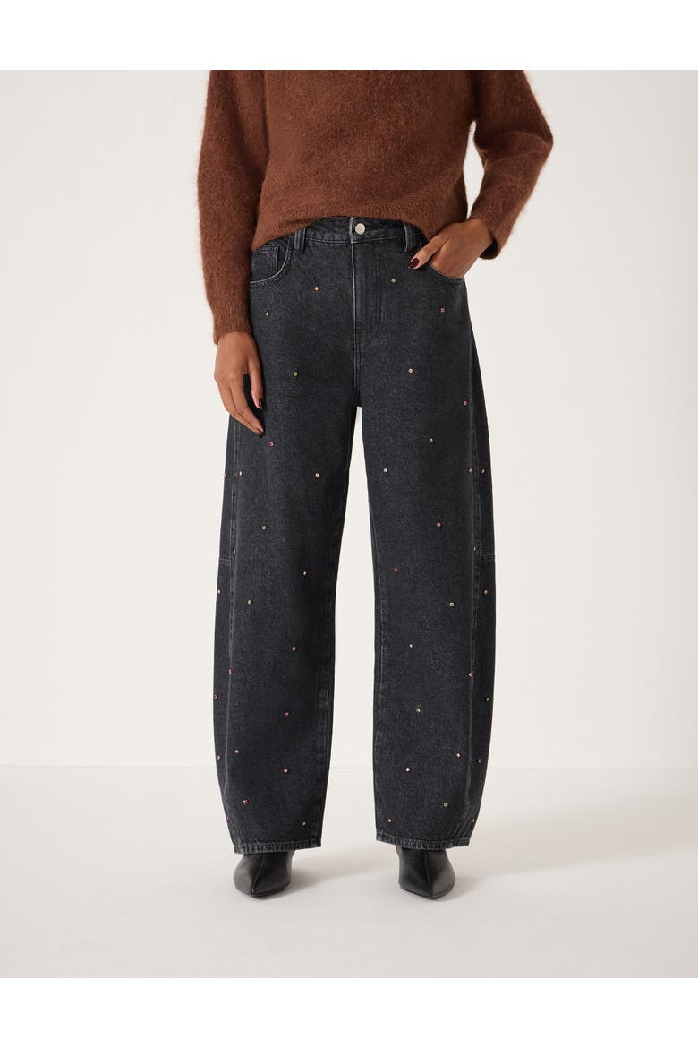 Embellished Bree Barrel Leg Jeans, Main, color, Washed Black