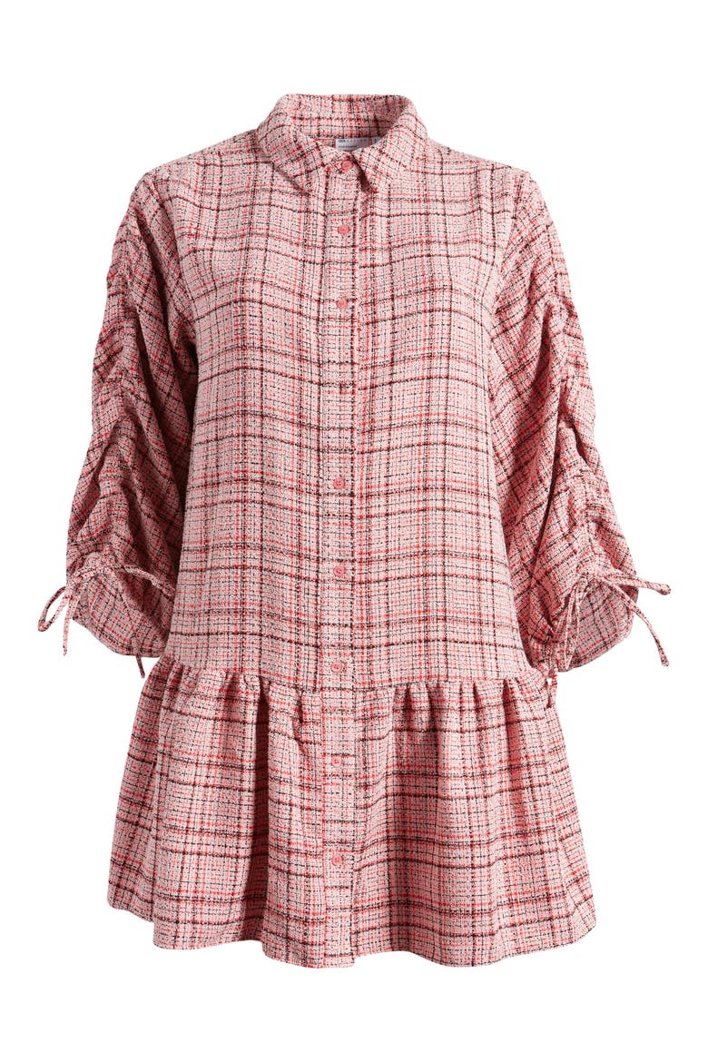 Curve Long Sleeve Drop Waist Shirtdress, Main, color, PINK