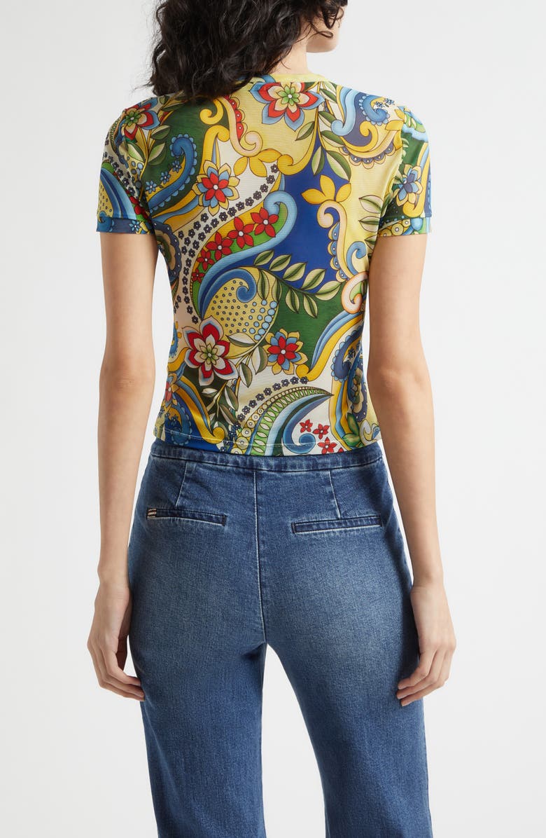 Alice + Olivia Tess Stretch Mesh T-Shirt, Alternate, color, Heat Wave