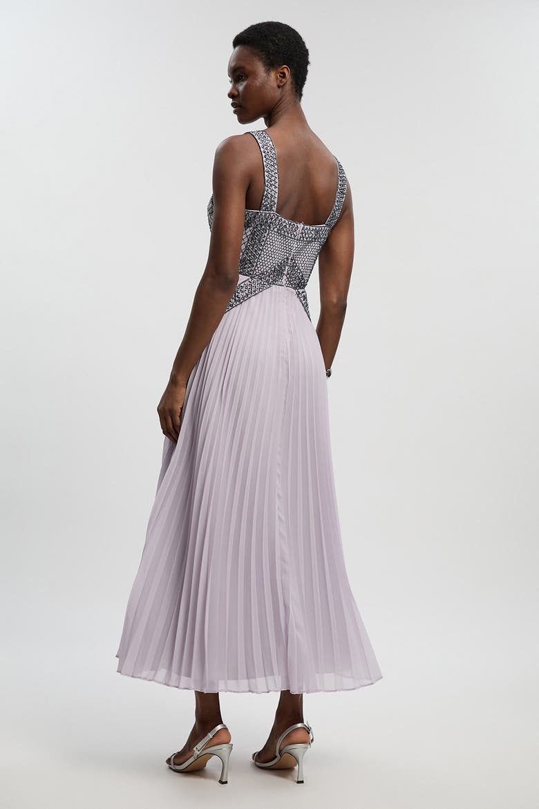 Petite Embellished Pleated Midi Dress, Alternate, color, Lilac
