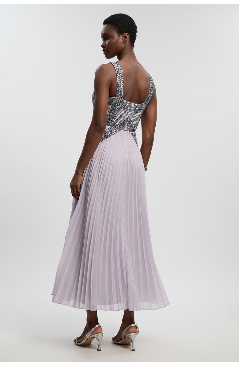 Karen Millen Petite Embellished Pleated Midi Dress, Alternate, color, Lilac