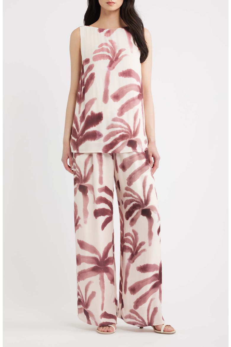 Isle Palm Tree Print Wide Leg Pants, Alternate, color, COCOA