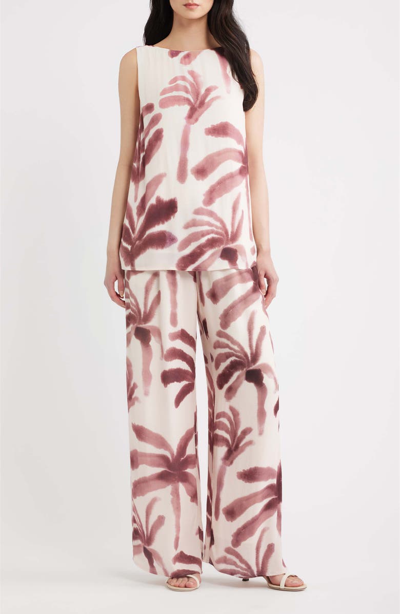 A.REN Isle Palm Tree Print Wide Leg Pants, Alternate, color, Cocoa