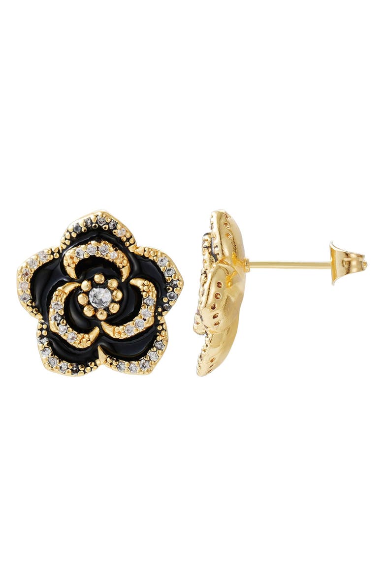 Adornia Cubic Zirconia Black Enamel Floral Stud Earrings, Alternate, color, Black
