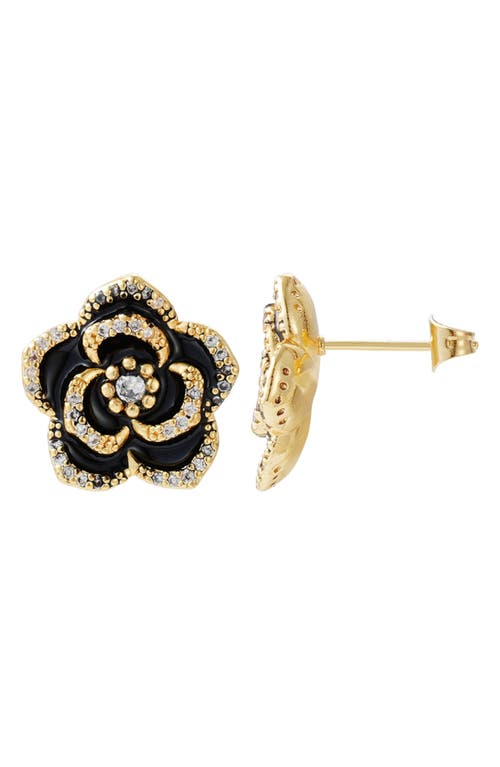 Adornia Cubic Zirconia Black Enamel Floral Stud Earrings In Black