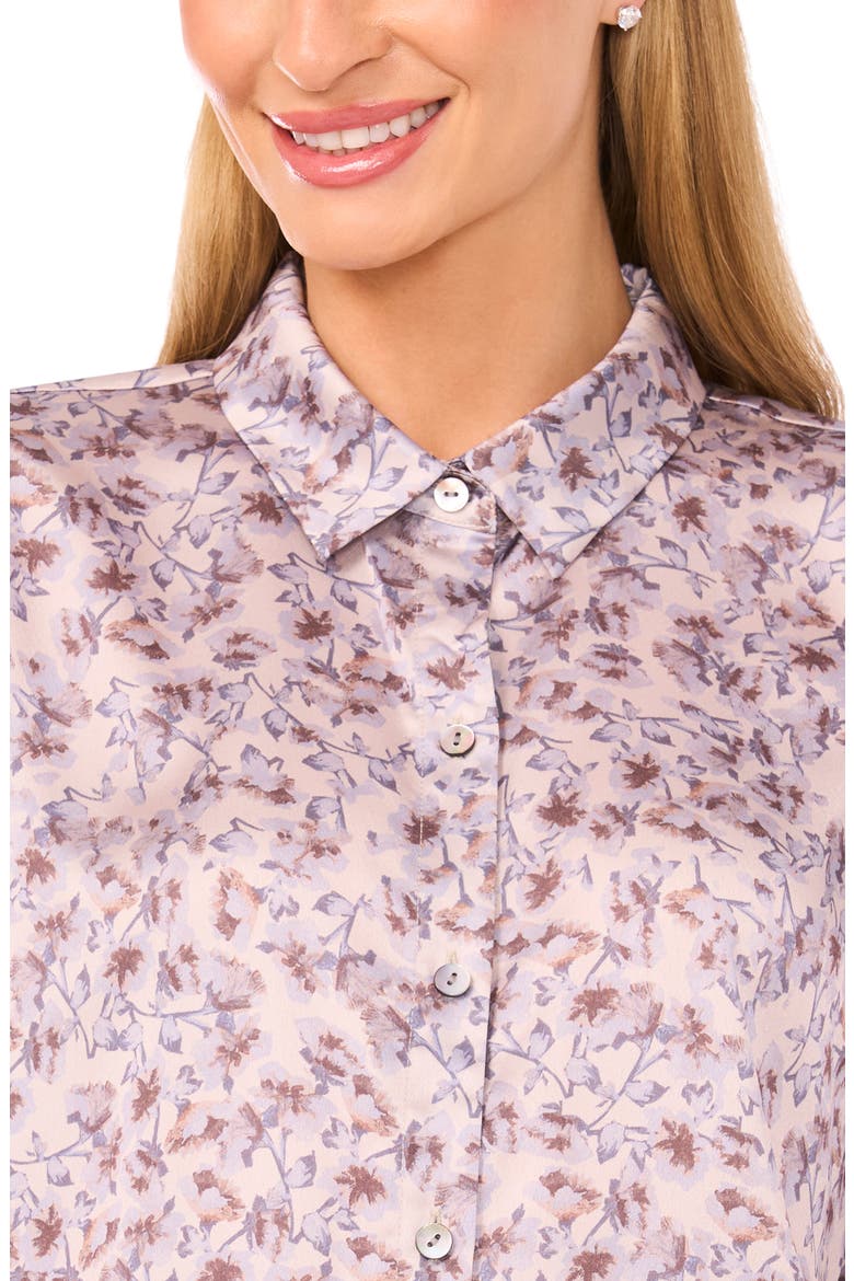 Petal Vine Print Charmeuse Button-Up Shirt, Alternate, color, CEMENT