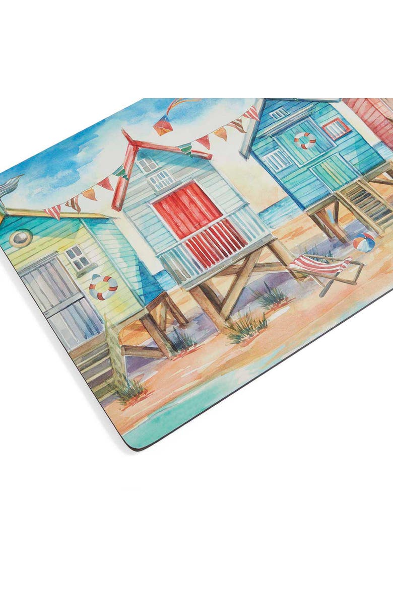 Beach Huts Set of 4 Cork Back Placemats, Alternate, color, Multi