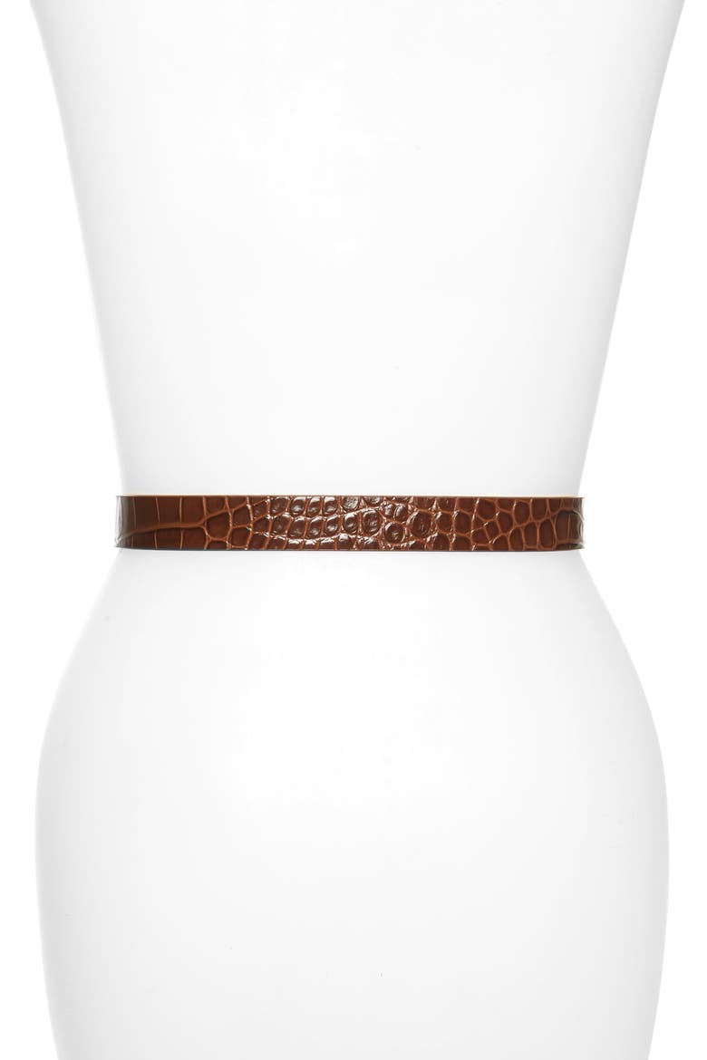 Elsy Embossed Leather Belt, Alternate, color, BROWN