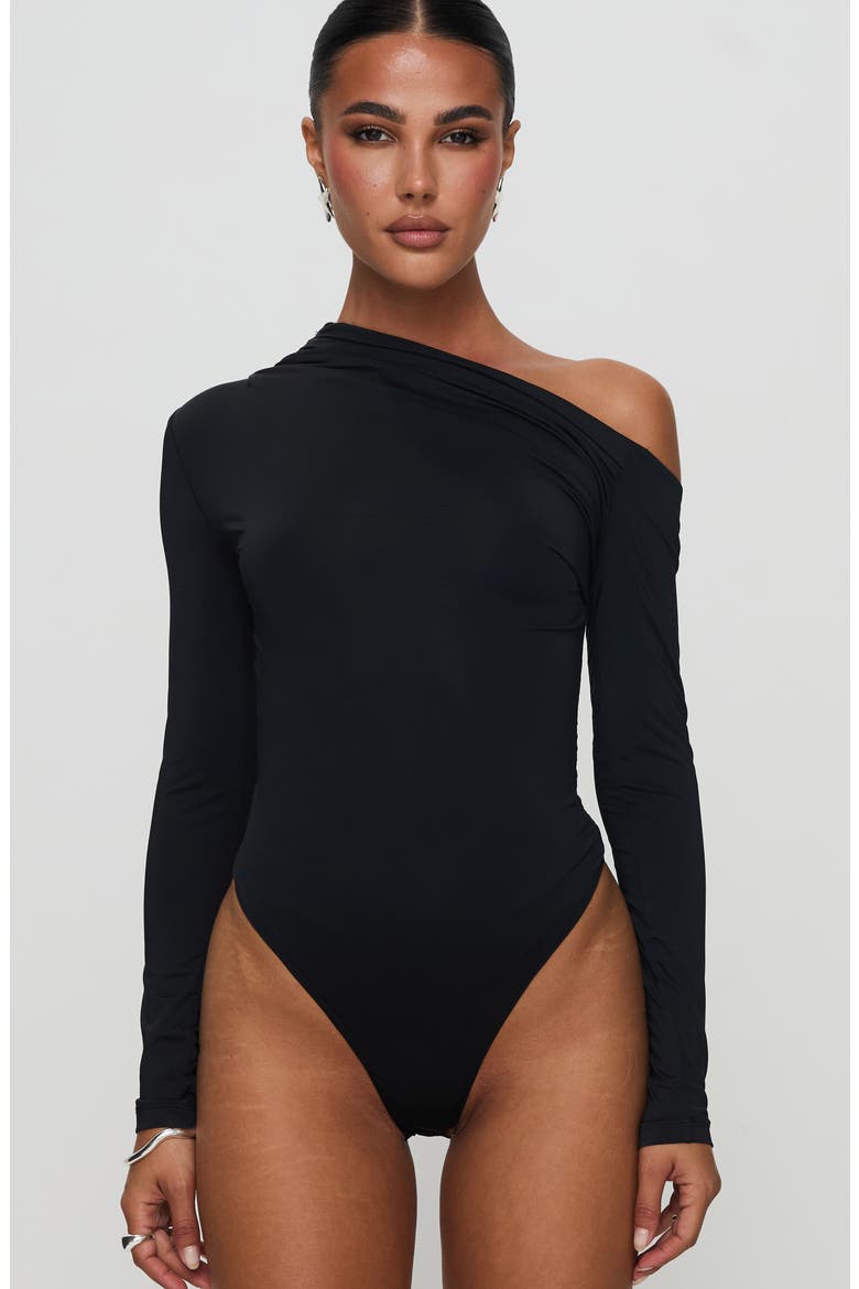 Antilles One-Shoulder Long Sleeve Bodysuit, Alternate, color, BLACK