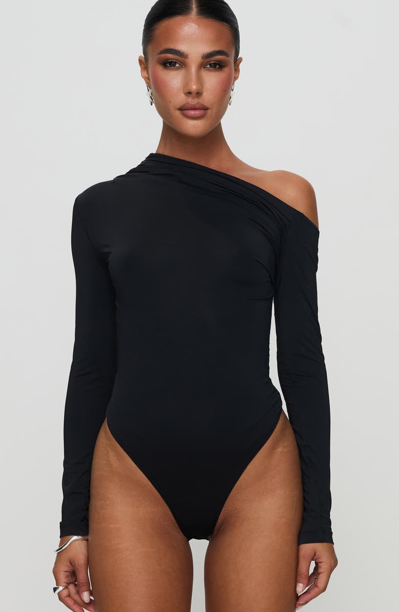 Princess Polly Antilles One-Shoulder Long Sleeve Bodysuit, Alternate, color, Black