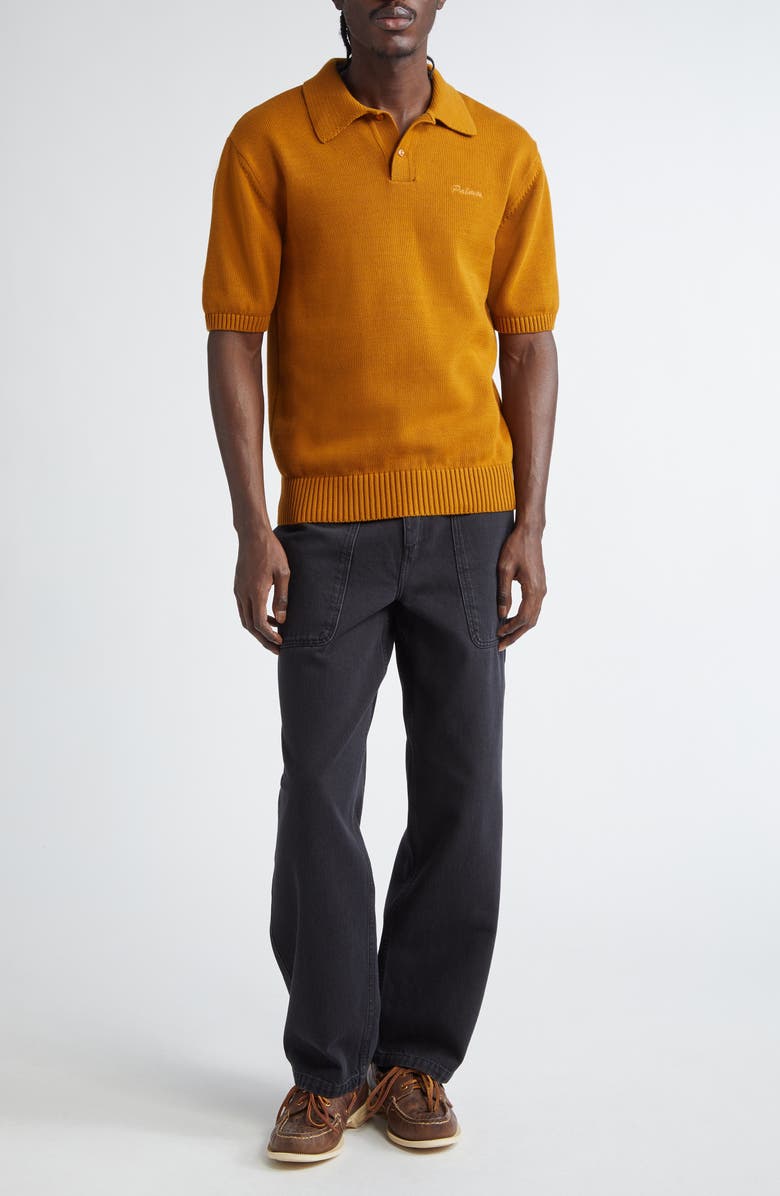 PALMES Marco Embroidered Logo Organic Cotton Polo Sweater, Alternate, color, Mahogany