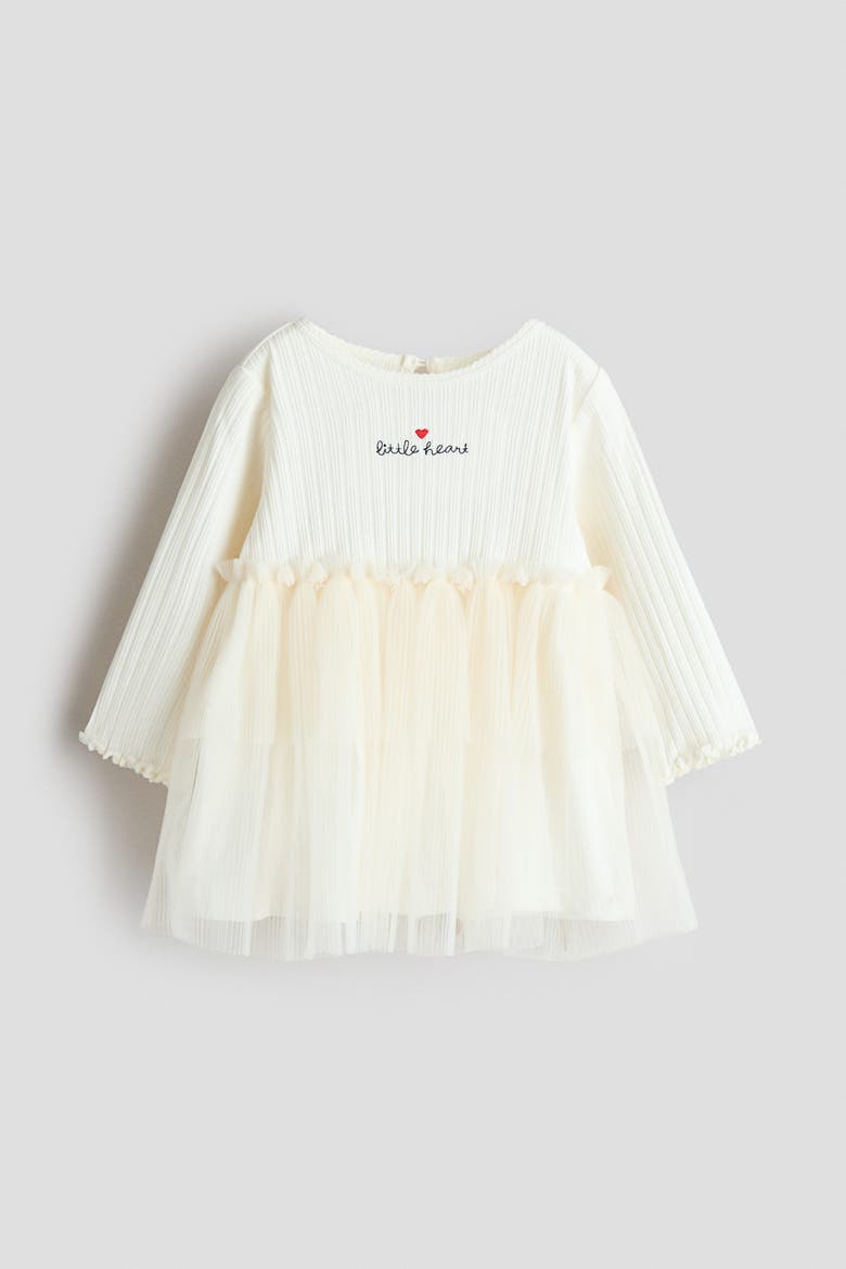 Tulle-skirt Pointelle Dress, Main, color, Cream/Little Heart