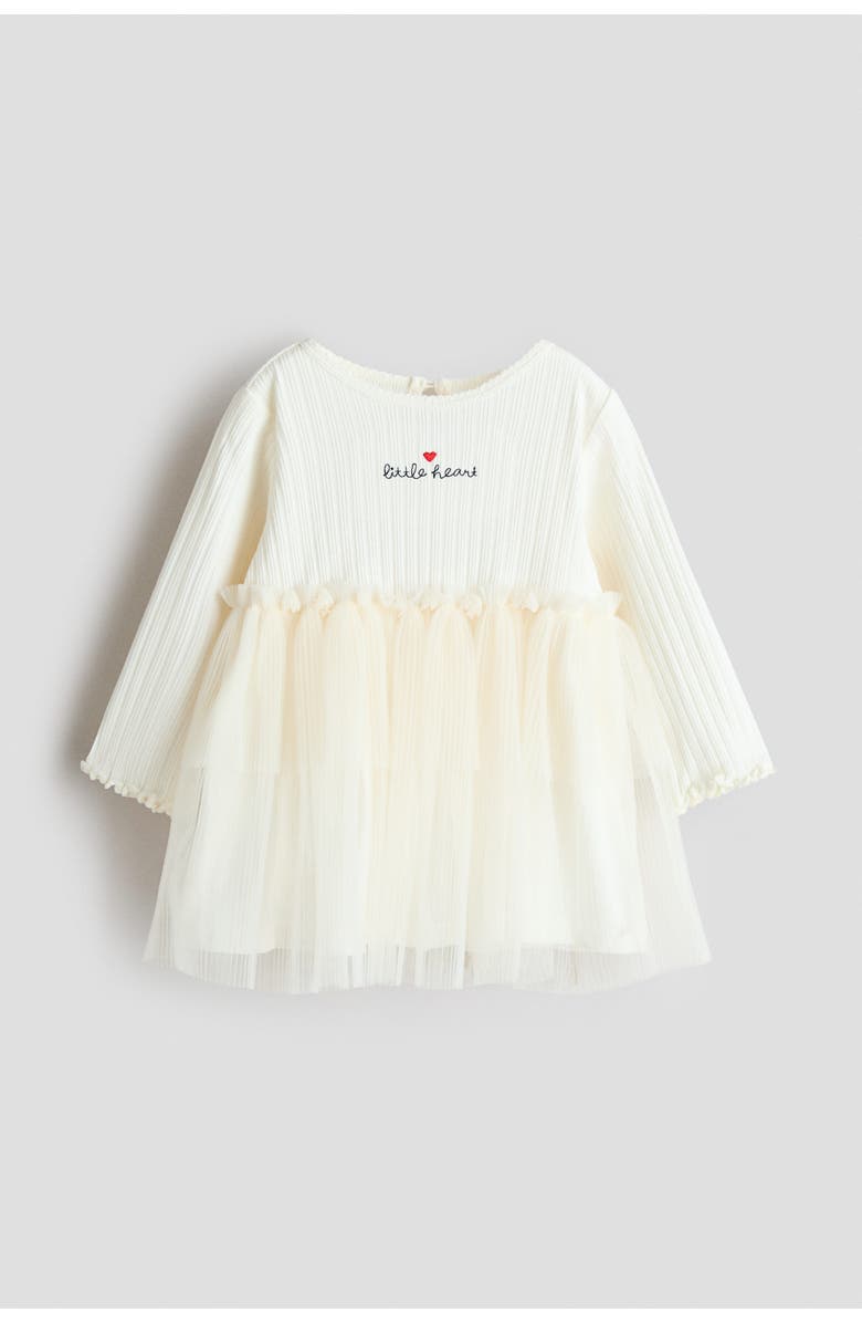 H&M Tulle-skirt Pointelle Dress, Main, color, Cream/Little Heart