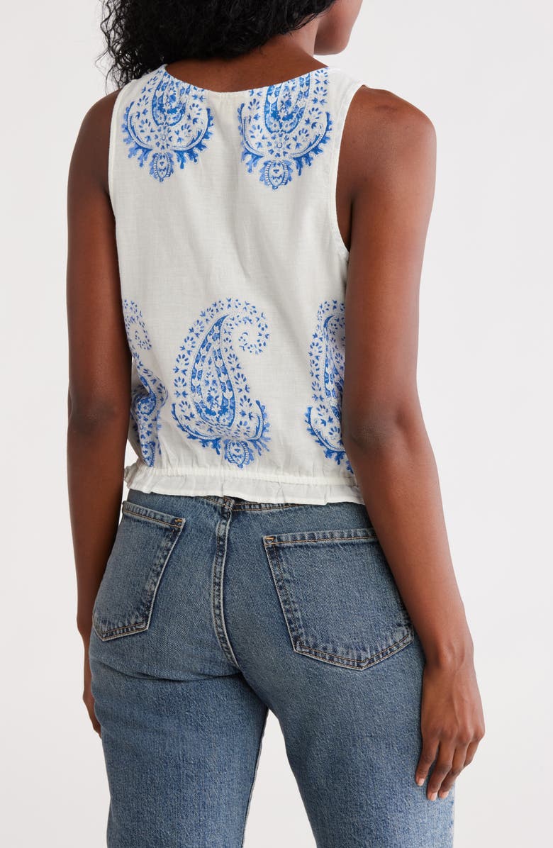 Lucky Brand Paisley Print Tie Front Sleeveless Cotton Top, Alternate, color, Blue Combo