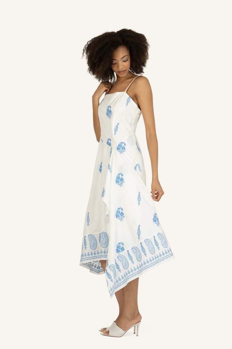 Rosetta Dress, Alternate, color, Off-White with Blue Embroidery