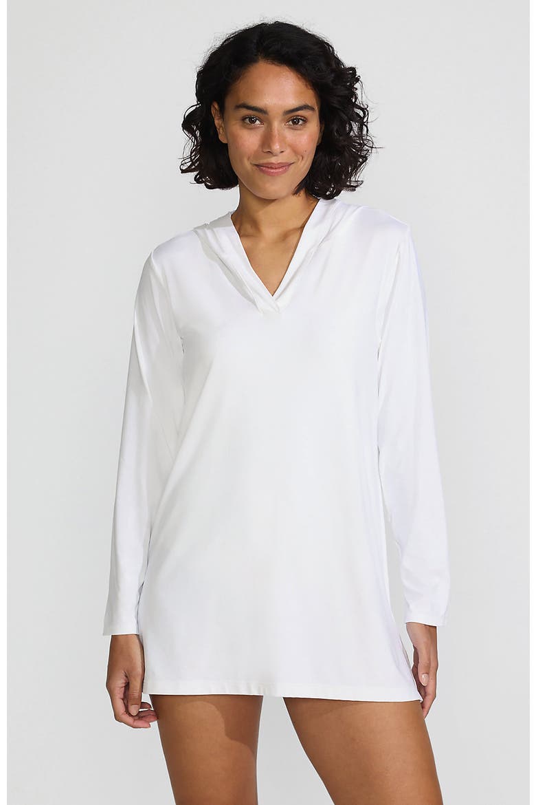 Cotton Jersey Long Sleeve Hooded Swim Cover-up Dress, Main, color, White