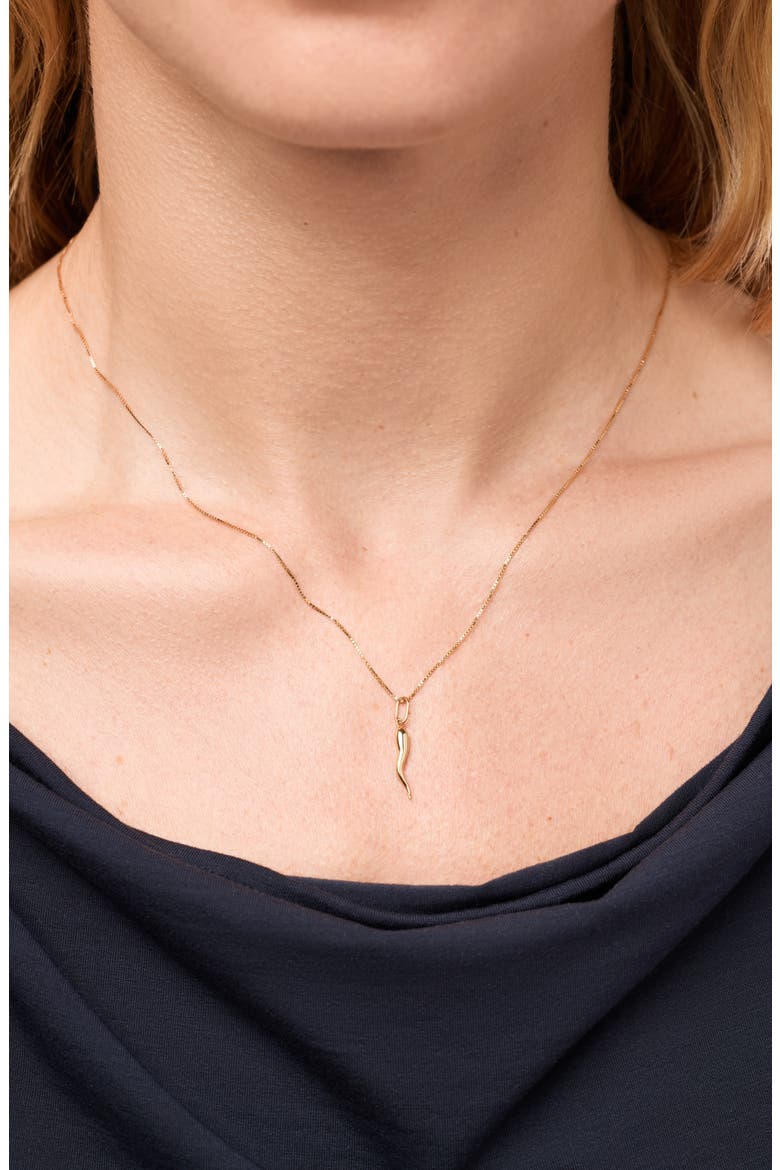 Solid Yellow Gold - Italian Horn Charm Necklace, Alternate, color, Gold