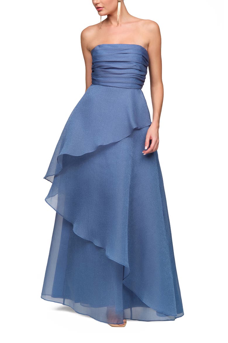 Amica Strapless Organza Gown, Alternate, color, AZURE BLUE