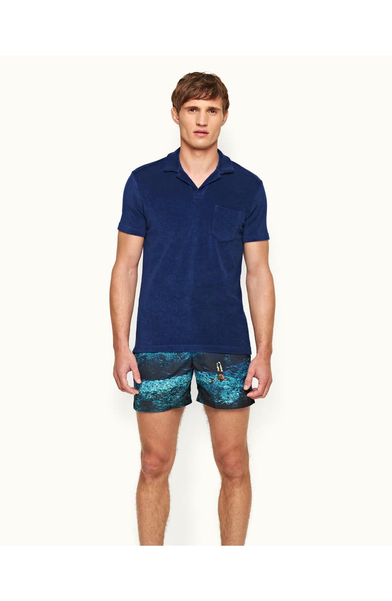 Orlebar Brown Terry Towelling Tailored Fit Towelling Polo Shirt, Main, color, Blue Wash