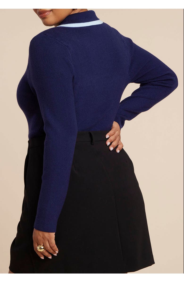 ELOQUII Double Collared Sweater, Alternate, color, Maritime Blue