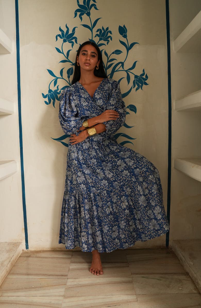 Talisman the Label Tara Wrap Dress, Alternate, color, Blue Blossom