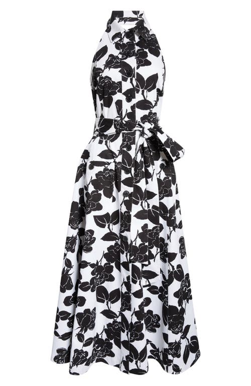 Carolina Herrera Collared Halter Button-front Midi Dress In White/black