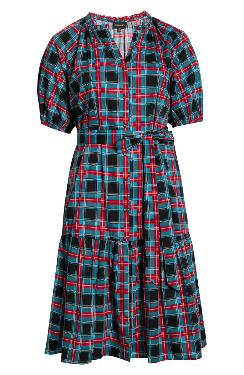 SUGARLIPS Winston Plaid Tie Waist Cotton Midi Dress, Alternate, color, Multi-Plaid
