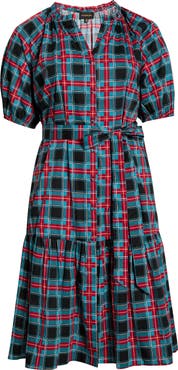 SUGARLIPS Winston Plaid Tie Waist Cotton Midi Dress