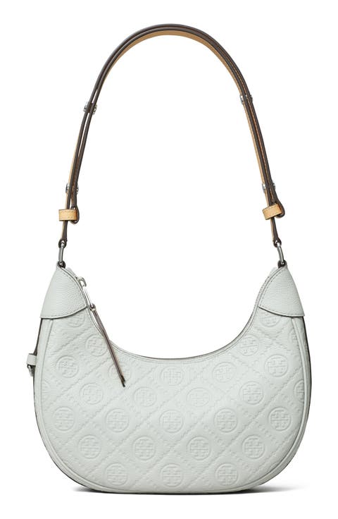 T-Monogram Embossed Crescent Shoulder Bag