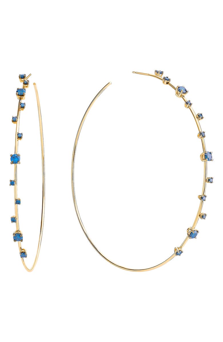 LANA Solo Blue Diamond Hoop Earrings, Main, color, Yellow Gold