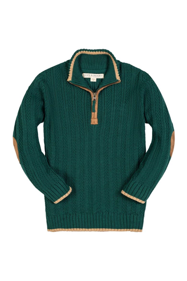 Boys' Organic Half Zip Sweater with Suede Trim, Kids, Main, color, Deep Green Rib