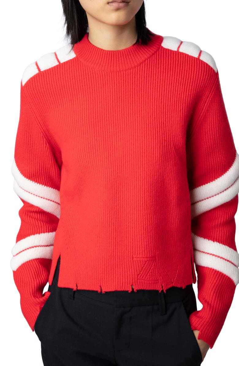 Zadig & Voltaire Georgia Stripe Merino Wool Crewneck Sweater, Alternate, color, 