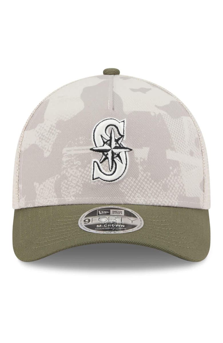 New Era Men's New Era Light Beige/Olive Seattle Mariners 2025 Armed Forces Day 9FORTY M-Crown A-Frame Adjustable Hat, Alternate, color, Light Beige