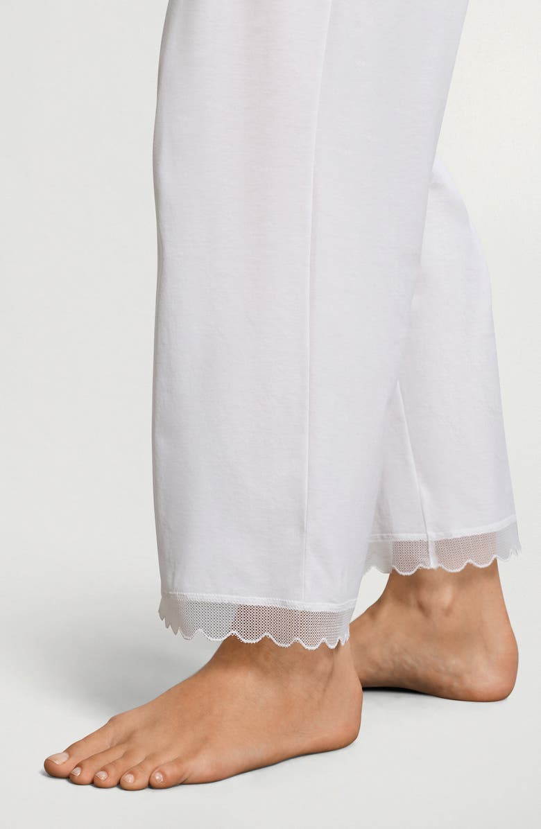Hanro Inaya Tulle Trim Cotton Pajamas, Alternate, color, White
