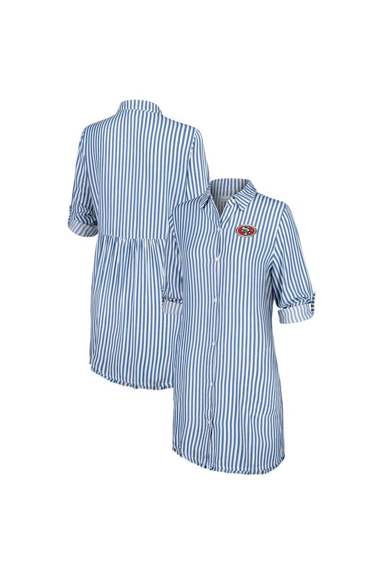 Women's Tommy Bahama Blue/White San Francisco 49ers Chambray Stripe Cover-Up Shirt Dress, Main, color, Blue