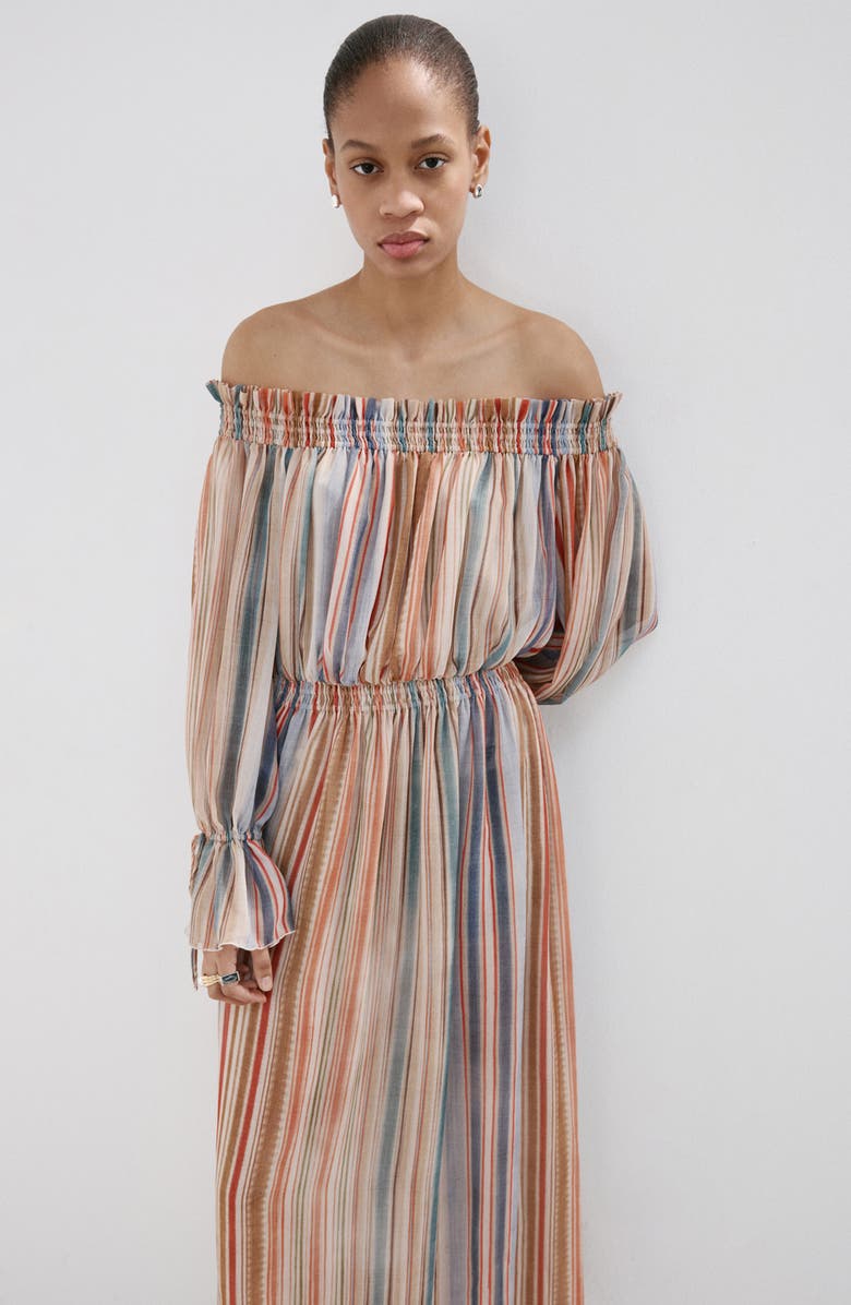 MANGO Stripe Long Sleeve Off the Shoulder Maxi Dress, Alternate, color,