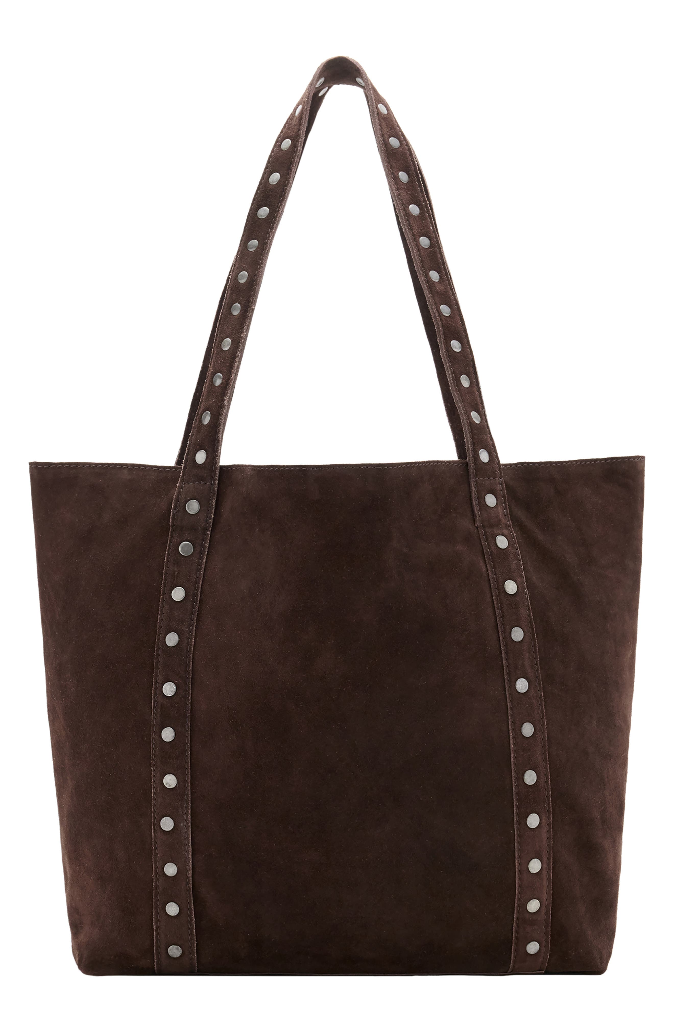 Studded Leather Tote, Main, color, CHOCOLATE