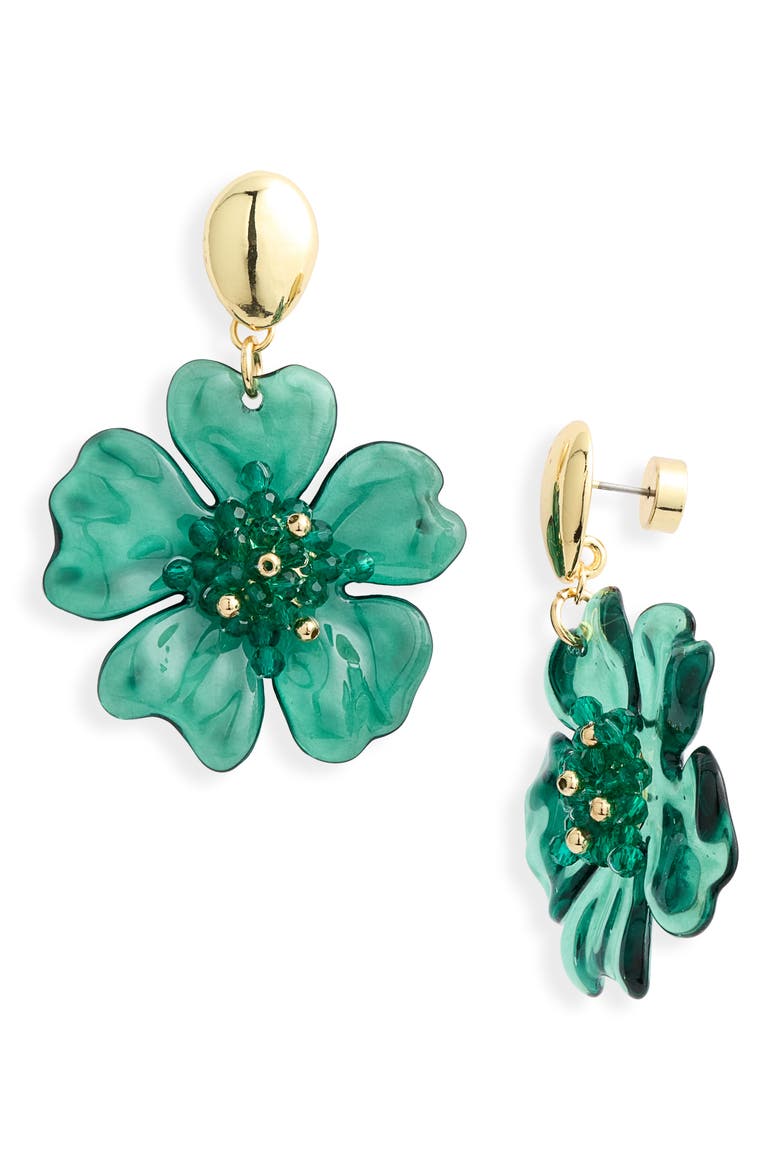 Floral Acetate Drop Earrings, Main, color, GREEN- EMERALD- GOLD