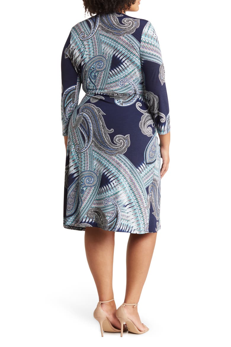 Paisley Print Jersey Wrap Dress, Alternate, color, NAVY