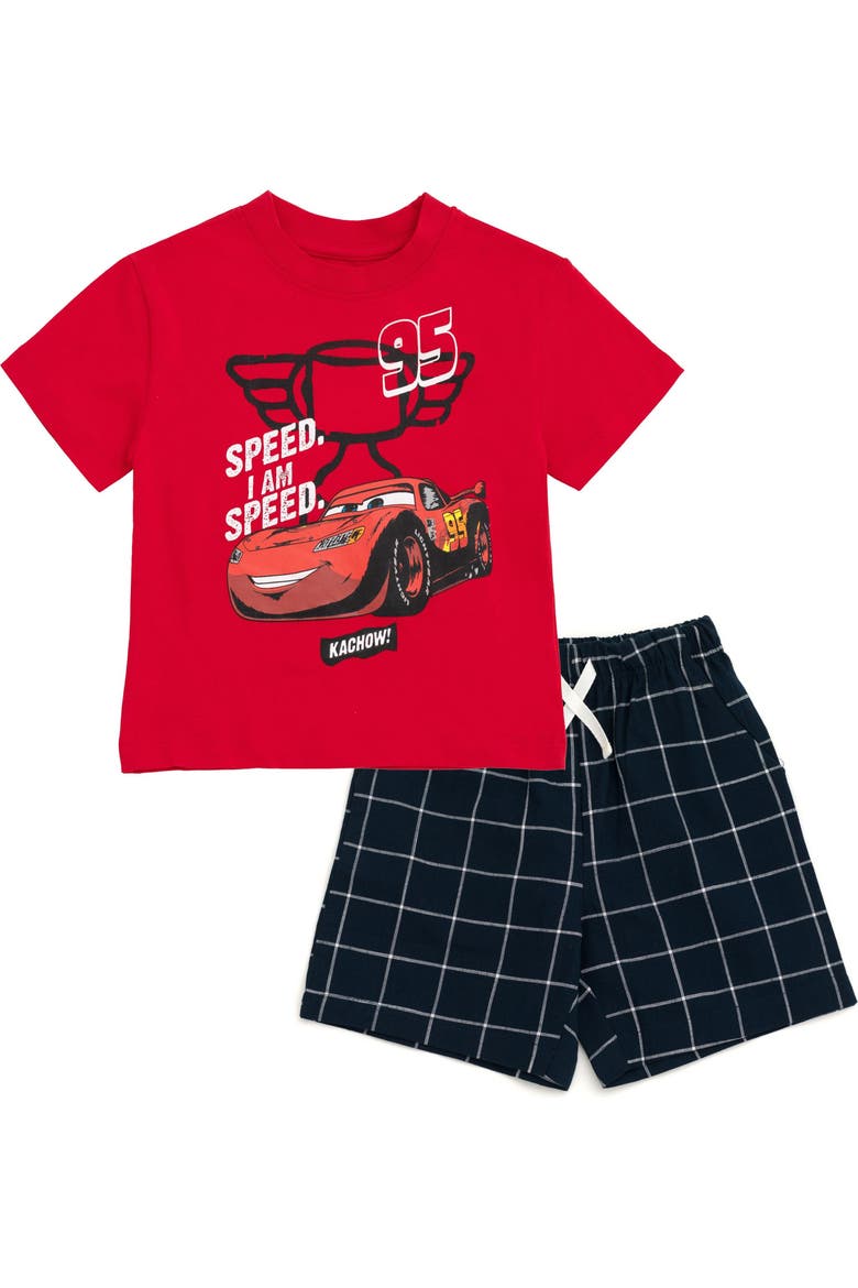 Cars Lightning McQueen T-Shirt and Plaid Shorts Set, Main, color, Lightning McQueen Red
