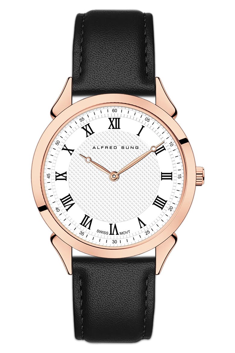 Swiss Heritage Leather Strap Watch, 42mm, Main, color, BLACK STRAP/WHITE DIAL