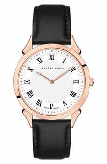Alfred Sung Swiss Heritage Leather Strap Watch, 42mm
