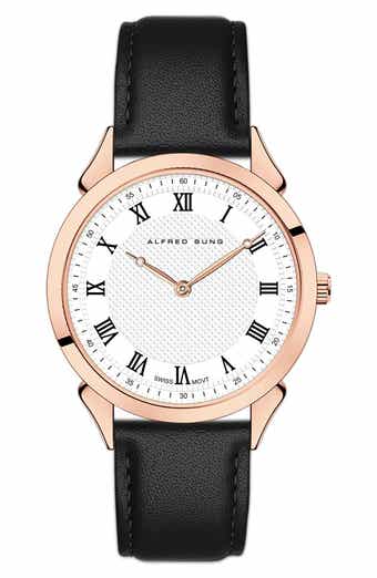 Alfred Sung Swiss Heritage Leather Strap Watch, 42mm