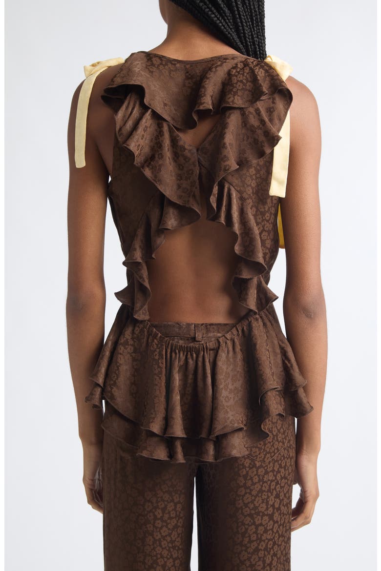 Marian Crop Ruffle Satin Jacquard Top, Alternate, color, BROWN/ YELLOW