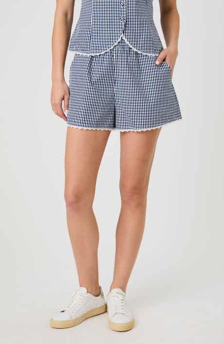 French Connection Gingham Lace Trim Shorts