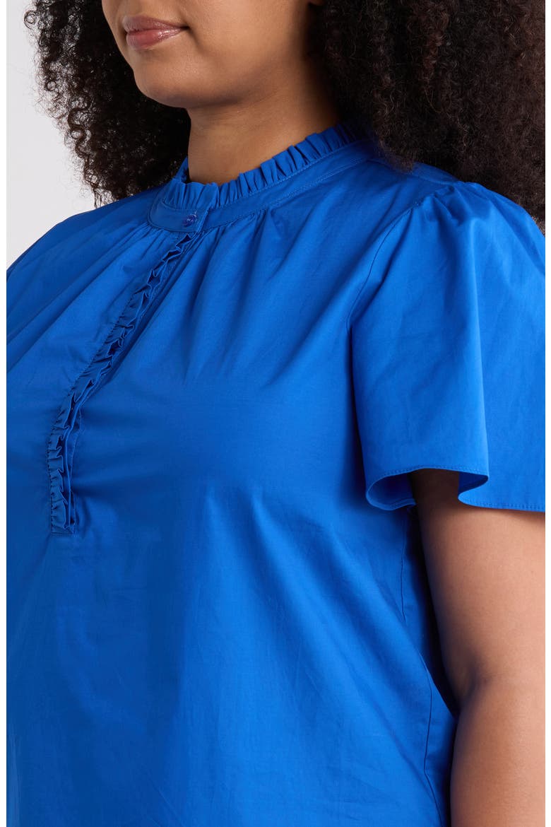 Ruffle Trim Cotton Poplin Shirt, Alternate, color, COBALT