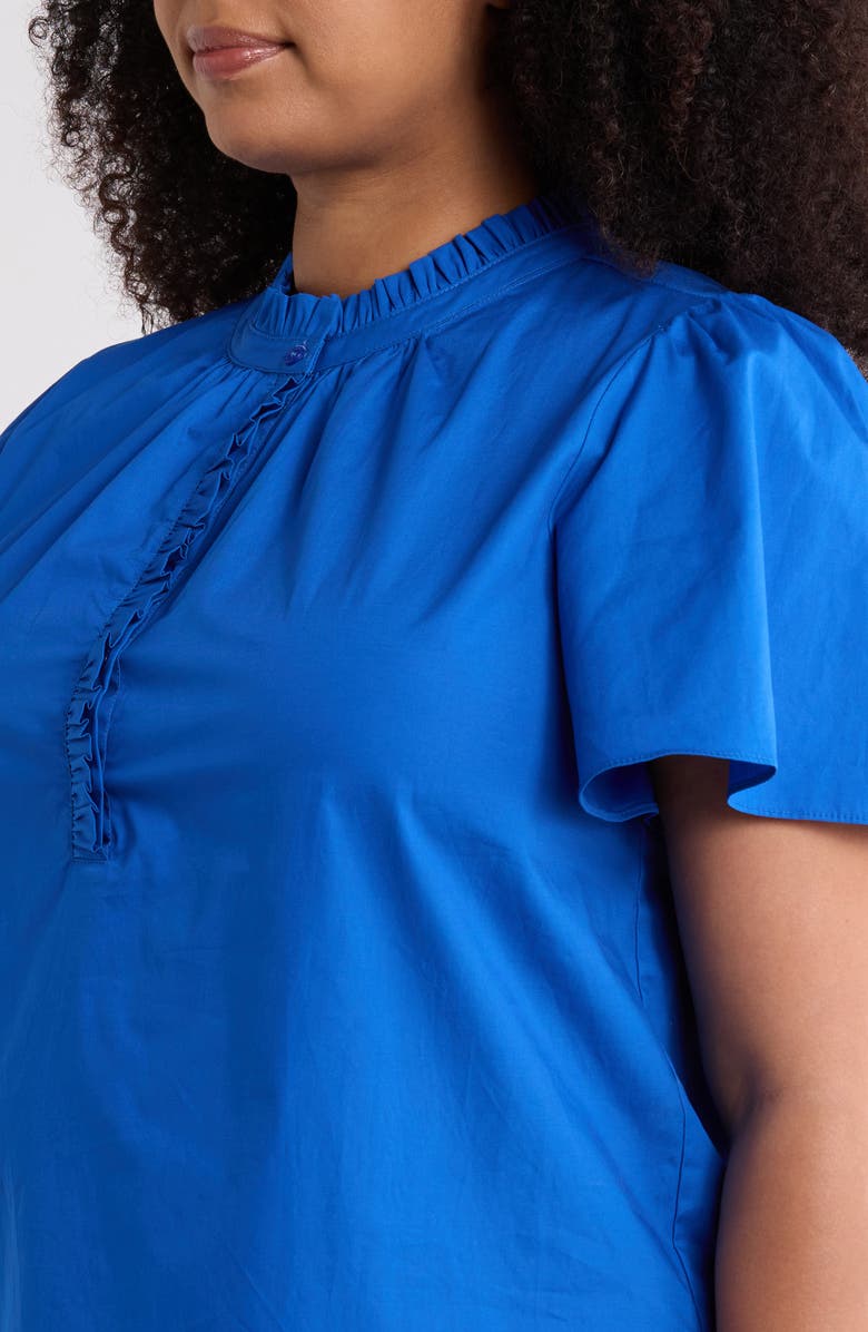 SUGARLIPS Ruffle Trim Cotton Poplin Shirt, Alternate, color, Cobalt