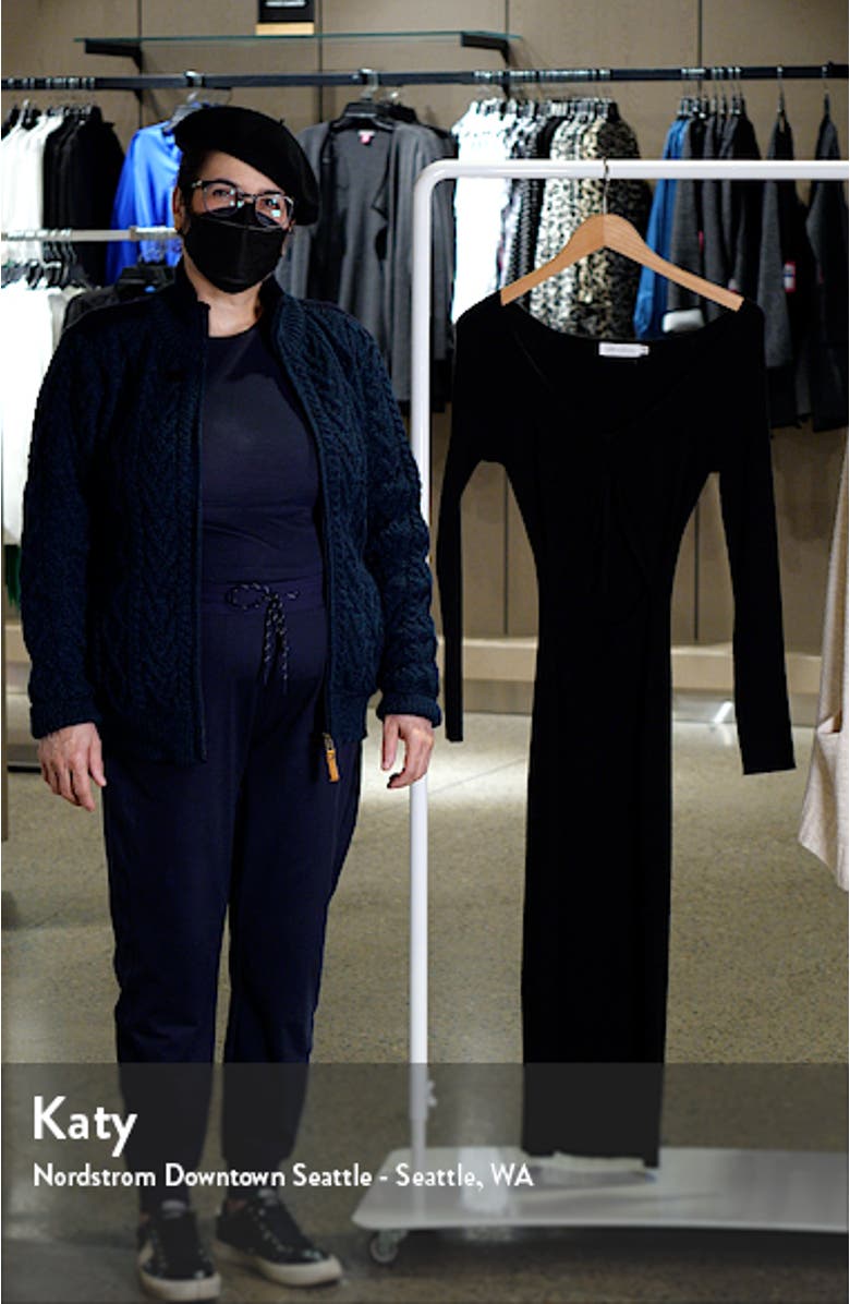 Gathered Front Cutout Long Sleeve Rib Midi Dress, sales video thumbnail