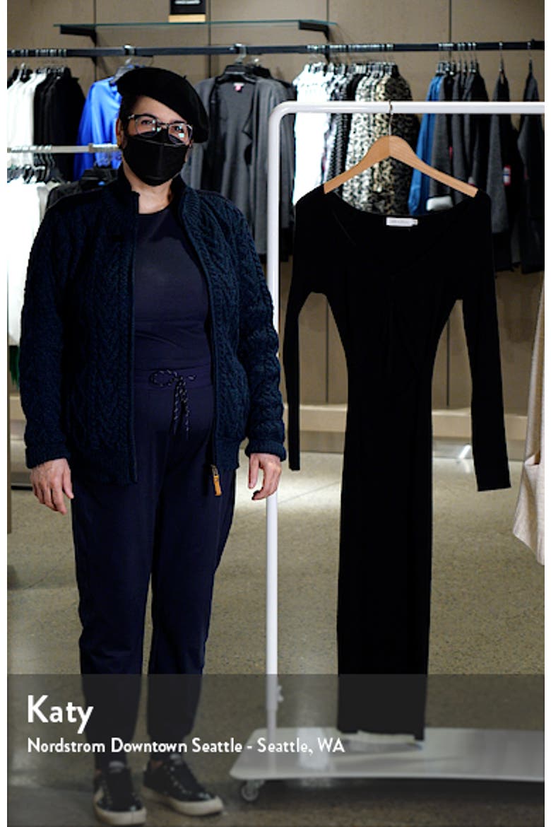 Gathered Front Cutout Long Sleeve Rib Midi Dress video