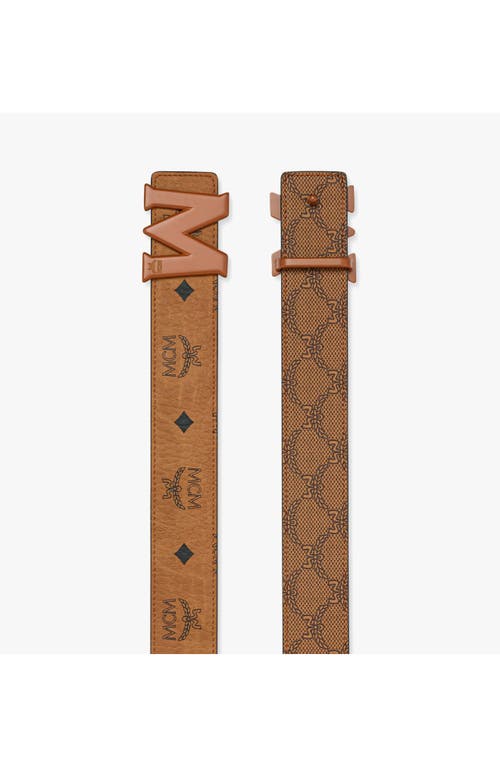 Mcm Claus Reversible Monogram Belt In Cognac